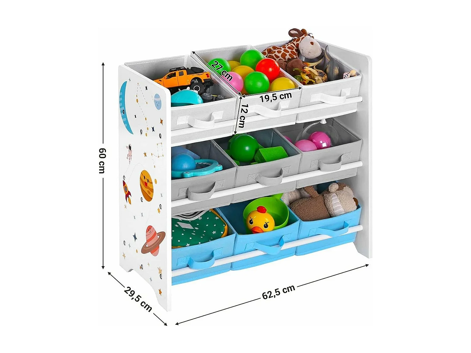 Etagère pour enfant avec 9 bacs de rangement amovibles