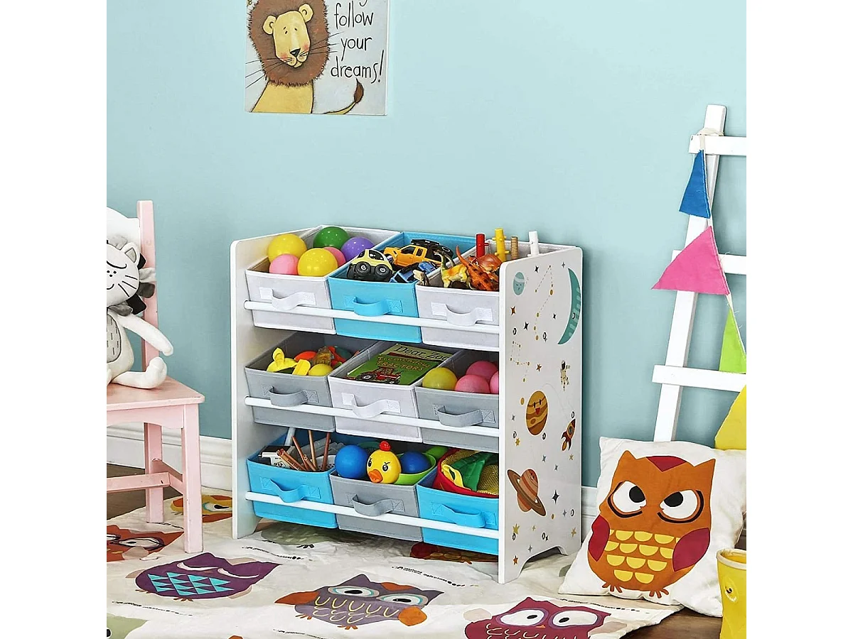 Etagère pour enfant avec 9 bacs de rangement amovibles