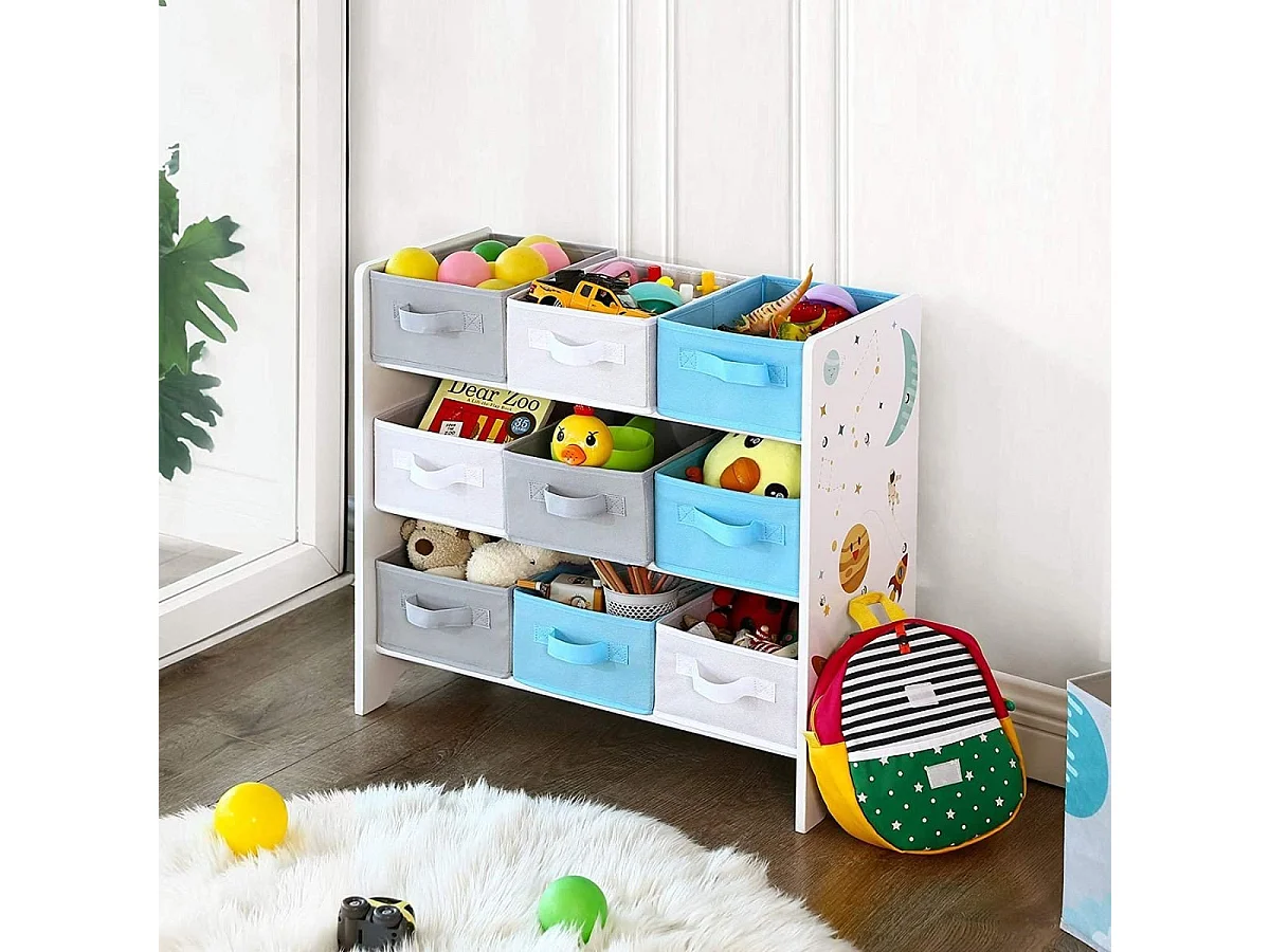 SONGMICS Kinderregal für Spielzeug und Bücher, 9 herausnehmbare Vliesstoffboxen mit Griffen, für Kinderzimmer, Spielzimmer, Kindertagesstätte, Schule, 62,5 x 29,5