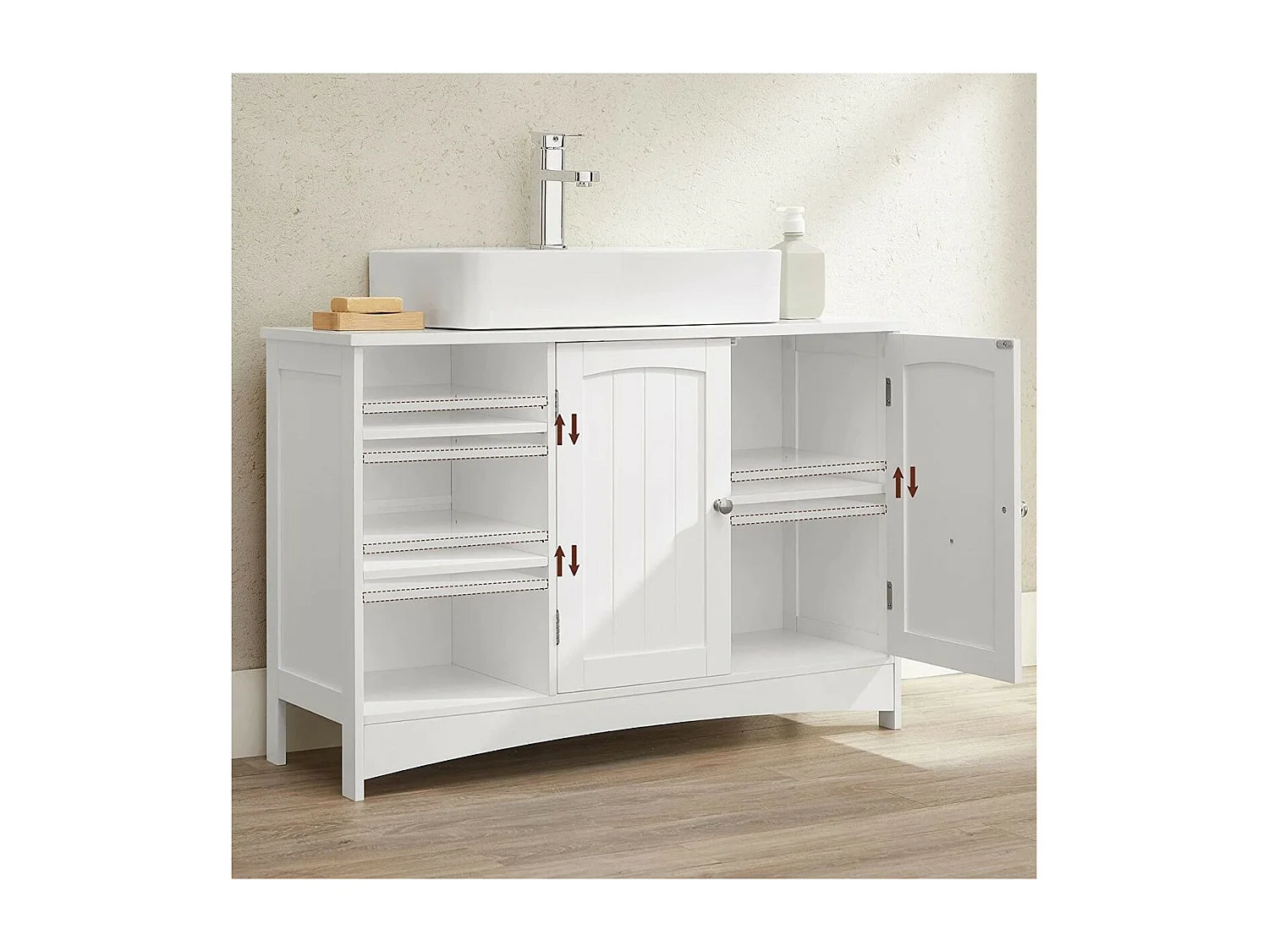 Mobile Sottolavabo Bianco 2 Porte 3 Nicchie - L90 cm