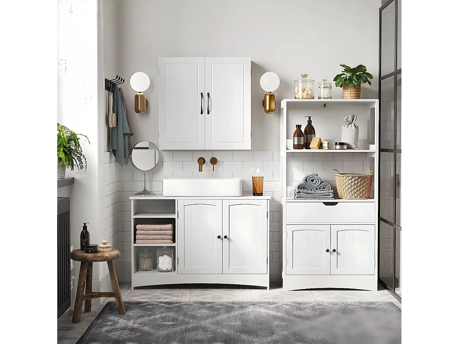 Mobile Sottolavabo Bianco 2 Porte 3 Nicchie - L90 cm