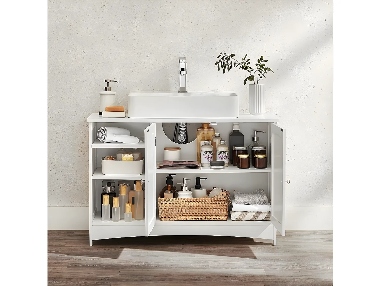 Mobile Sottolavabo Bianco 2 Porte 3 Nicchie - L90 cm