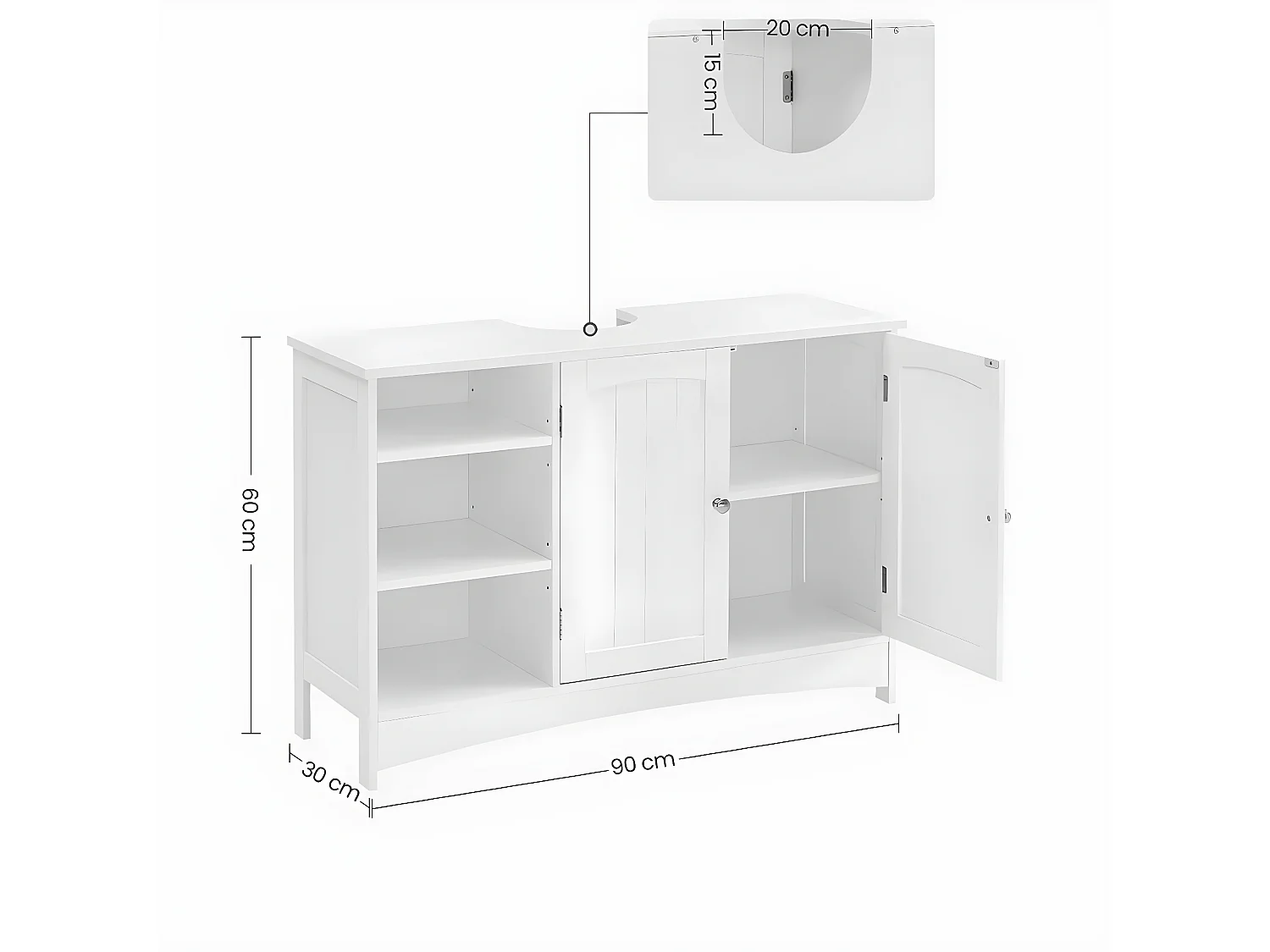 Mobile Sottolavabo Bianco 2 Porte 3 Nicchie - L90 cm