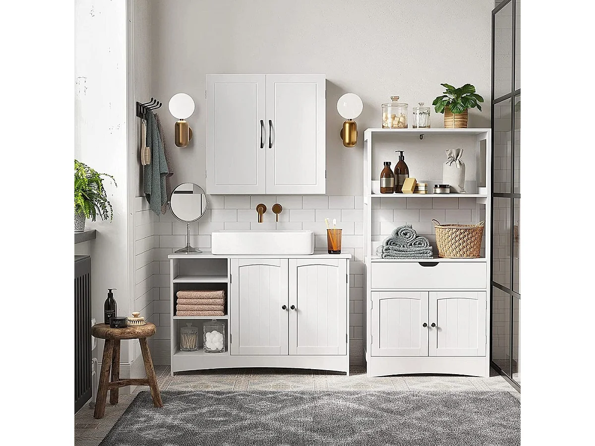 Waschbeckenunterschrank Weiß 2 Türen 3 Nischen - L90 cm