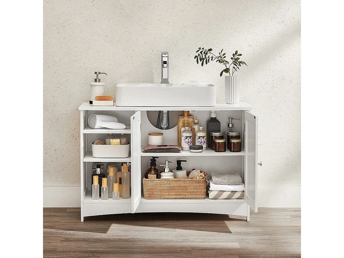 Waschbeckenunterschrank Weiß 2 Türen 3 Nischen - L90 cm