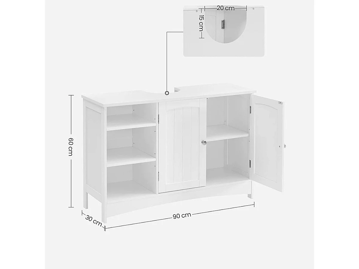 Waschbeckenunterschrank Weiß 2 Türen 3 Nischen - L90 cm