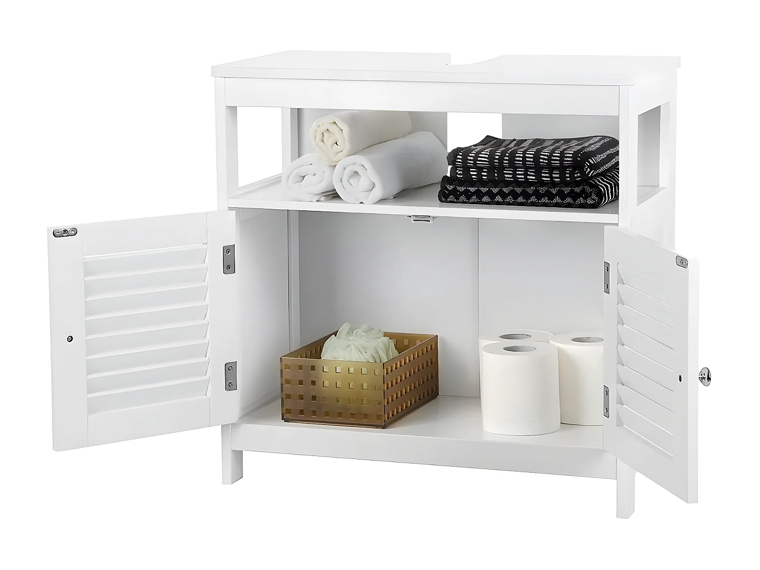 Meuble sous vasque blanc 2 portes 1 niche L60cm