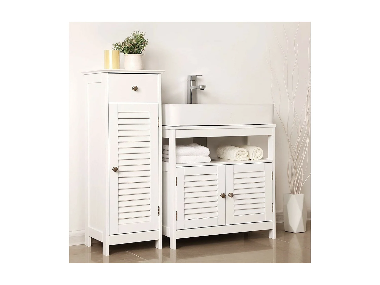Meuble sous vasque blanc 2 portes 1 niche L60cm