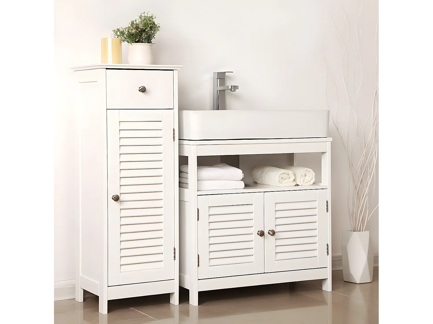 Meuble sous vasque blanc 2 portes 1 niche L60cm