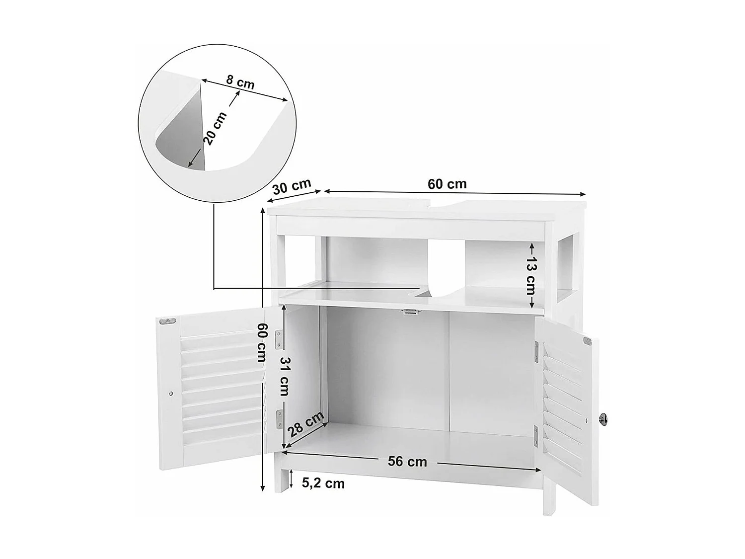 Meuble sous vasque blanc 2 portes 1 niche L60cm