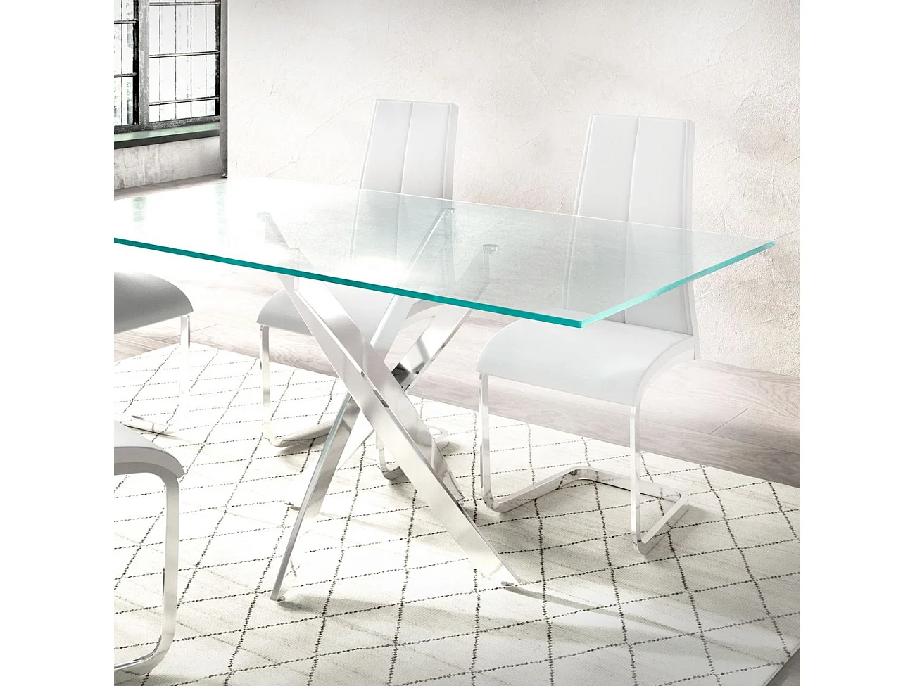 Pack 4 sillas de comedor en blanco 44,9x38 cm Smile Símil Piel Blanco