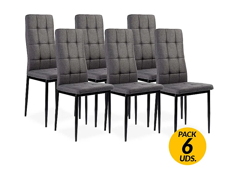 Pack de 6 sillas Zuni tela gris 96x41x48 cm
