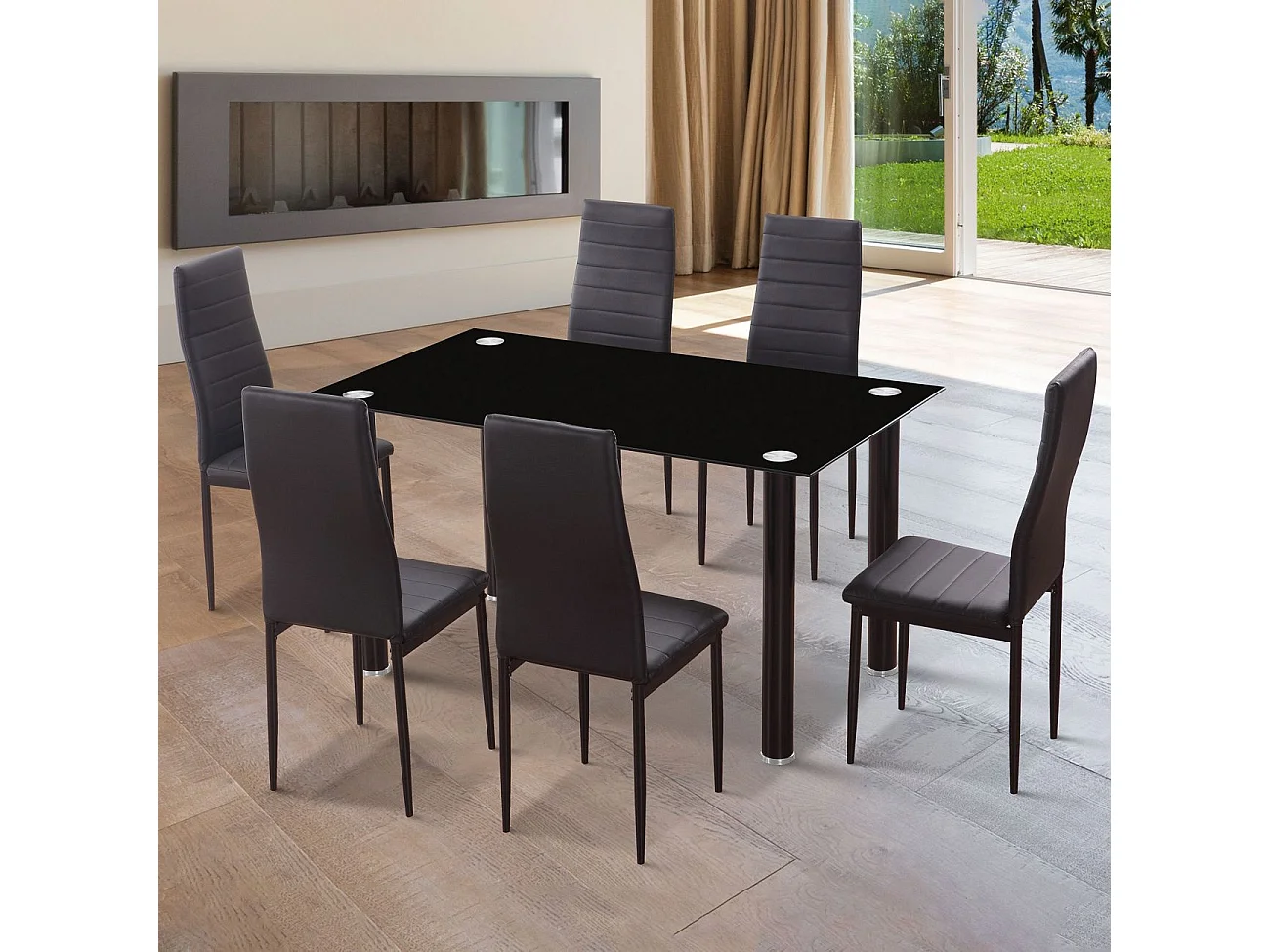 Pack 6 sillas de comedor símil piel Emi Negro