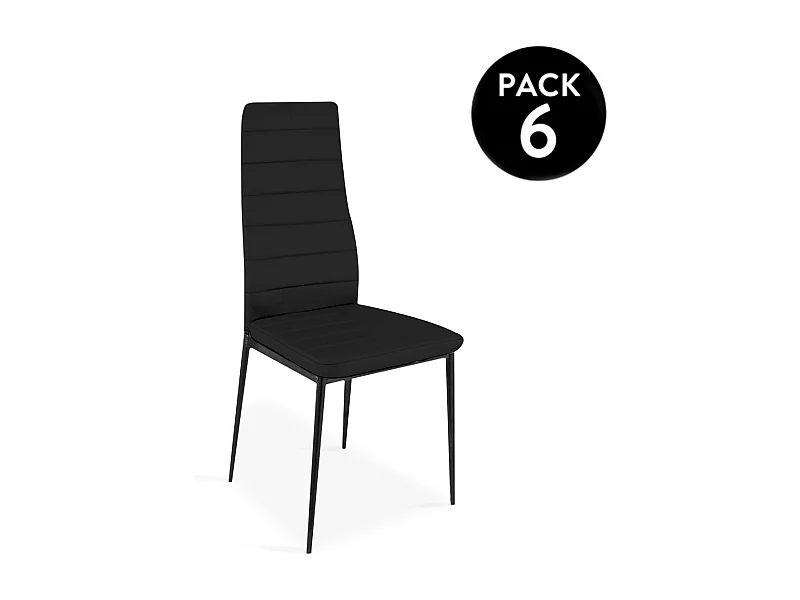 Pack 6 sillas de comedor símil piel Emi Negro