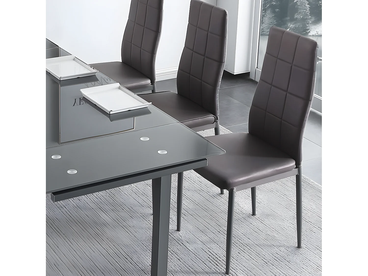 Pack 4 sillas comedor Laia símil piel gris 98x43x44 cm Adec