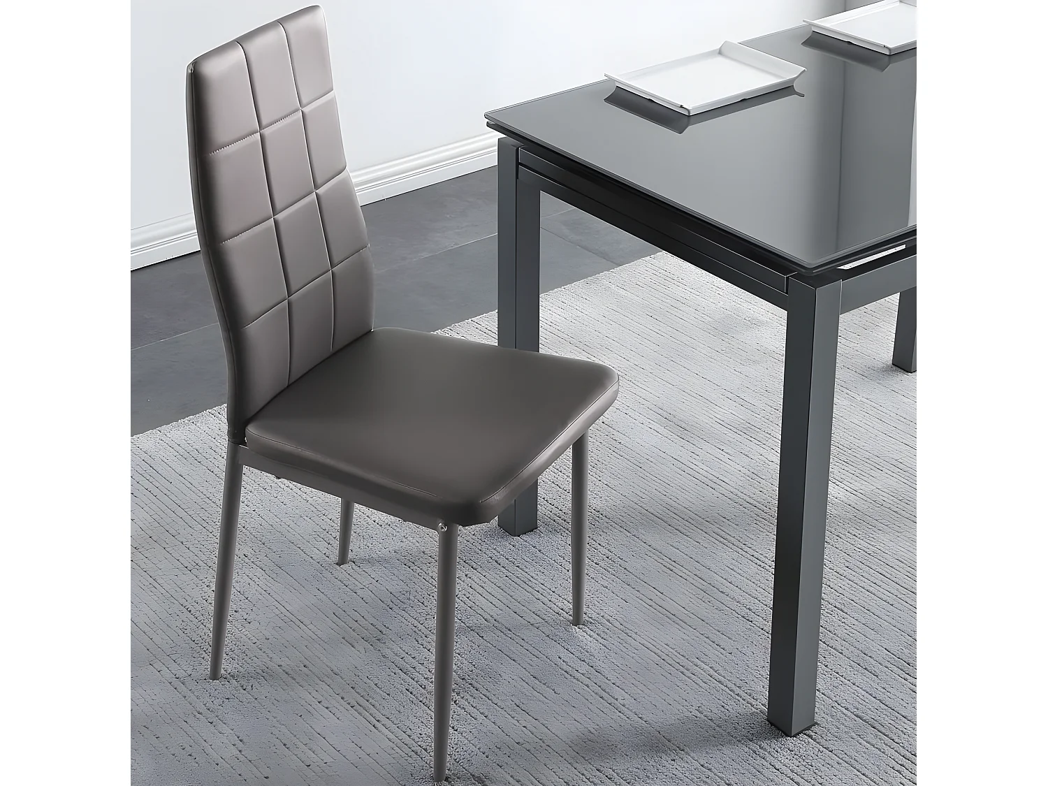 Pack 4 sillas comedor Laia símil piel gris 98x43x44 cm Adec