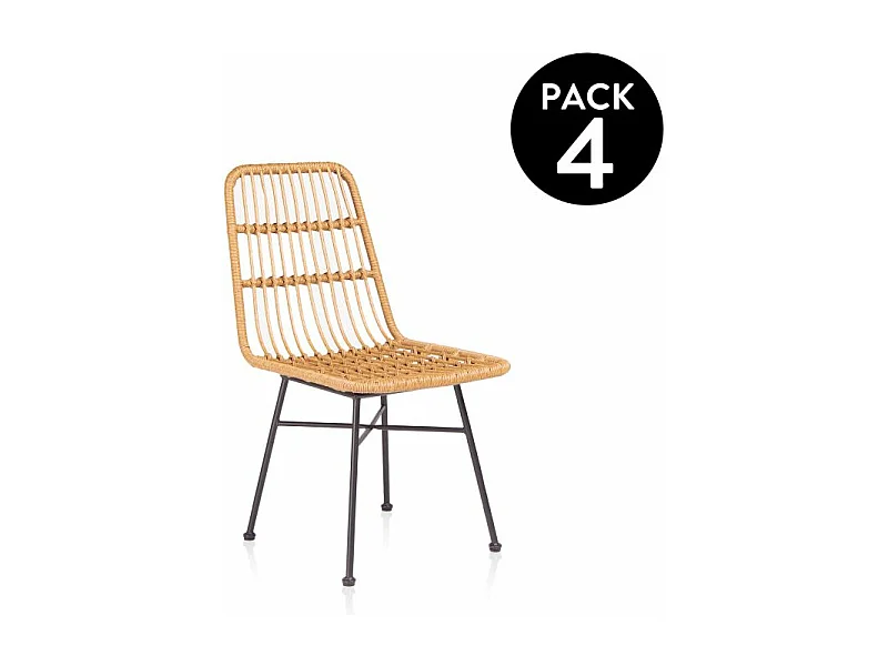 Pack 4 sillas de comedor Malai Rattan - Negro
