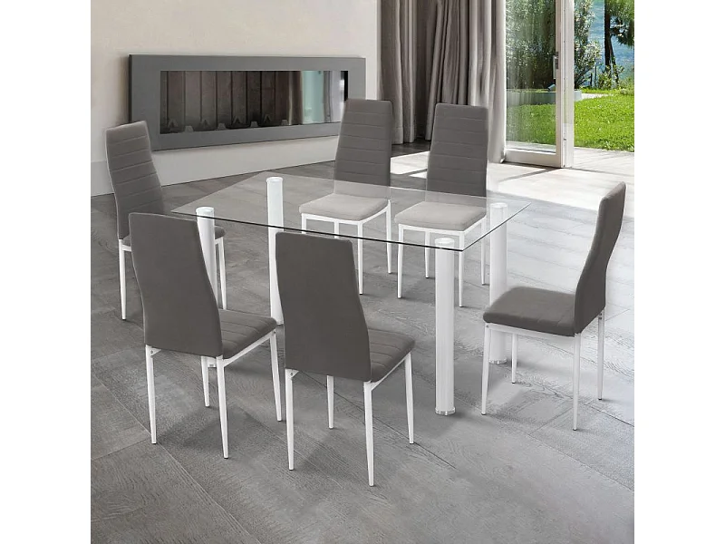Pack 6 sillas de comedor Yuri Gris oscuro–Blanco