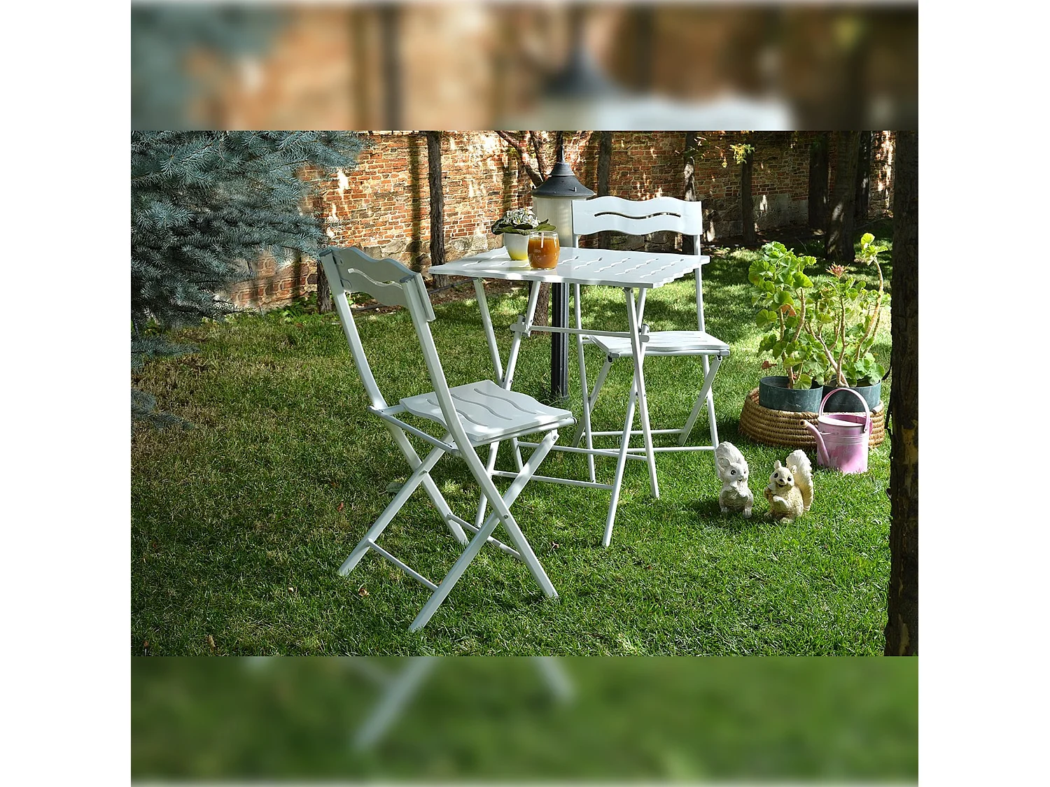 Ensemble table et chaises de jardin blanc 60x73x60