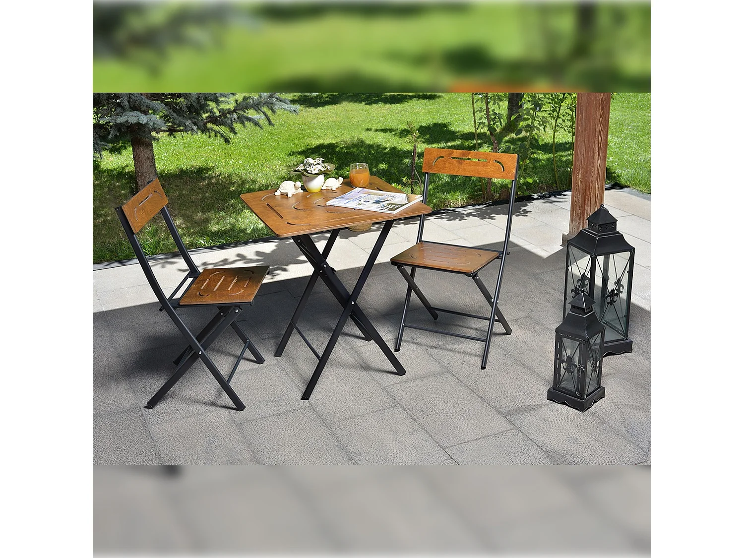 Ensemble de table et chaises de jardin MDF (3 pièces) 60x73x60