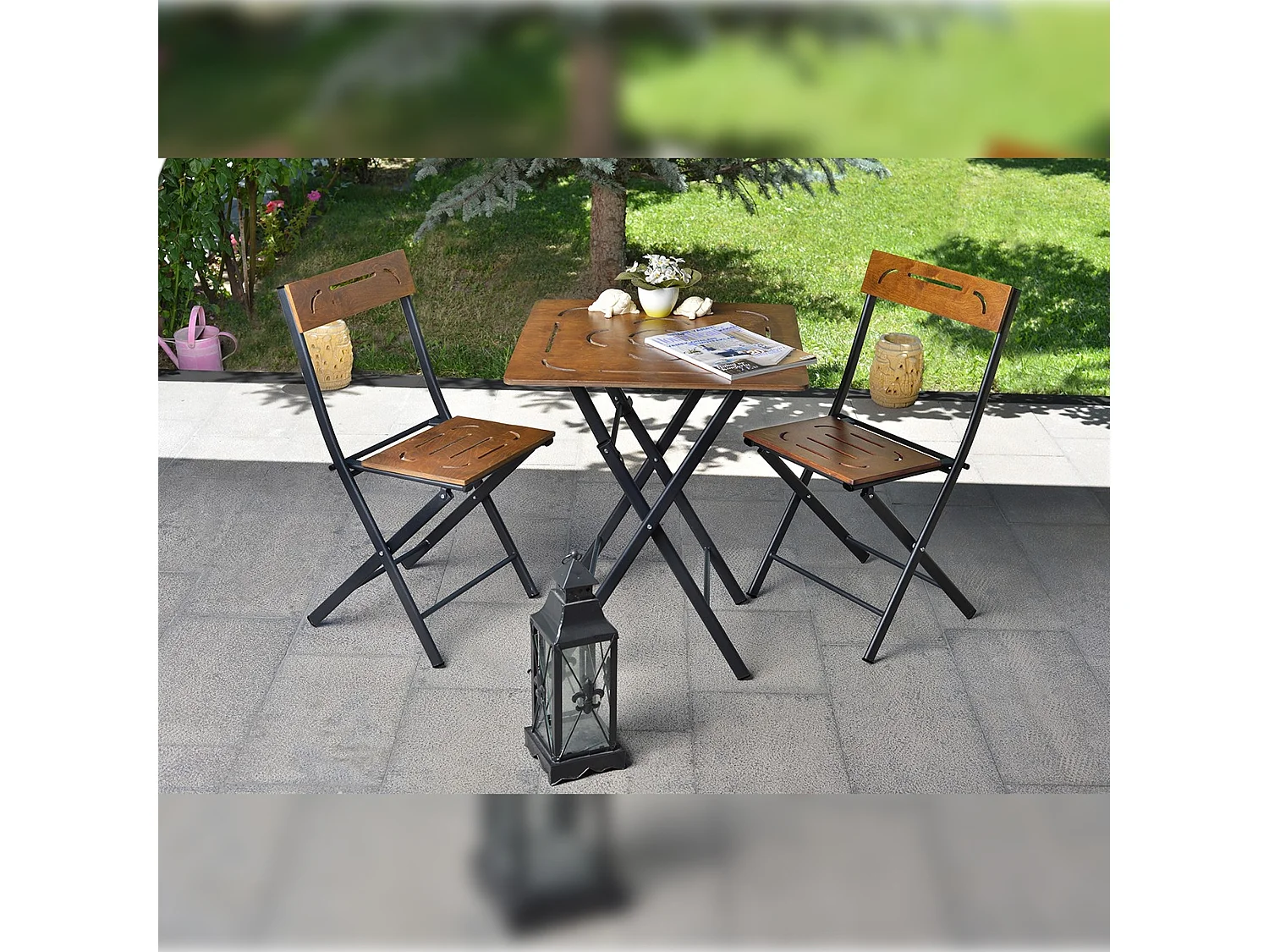 Ensemble de table et chaises de jardin MDF (3 pièces) 60x73x60