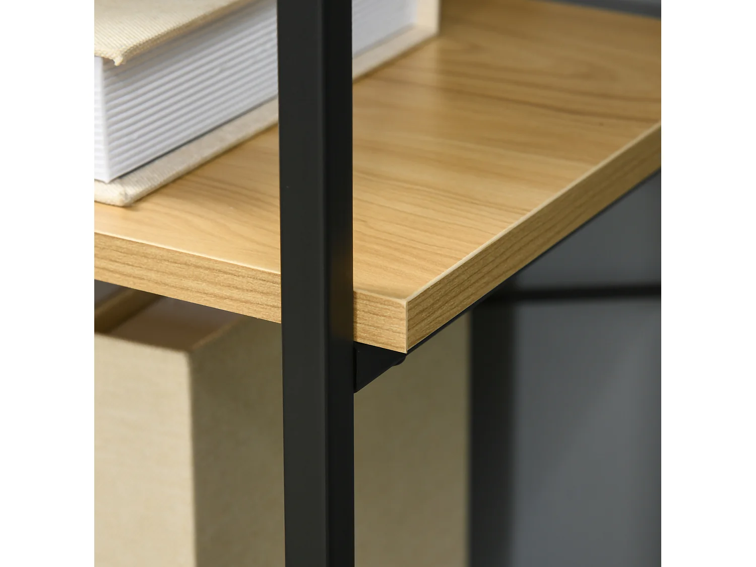 Bibliothèque étagère 5 niveaux design industriel en arche H. 1,79 m acier noir aspect bois clair