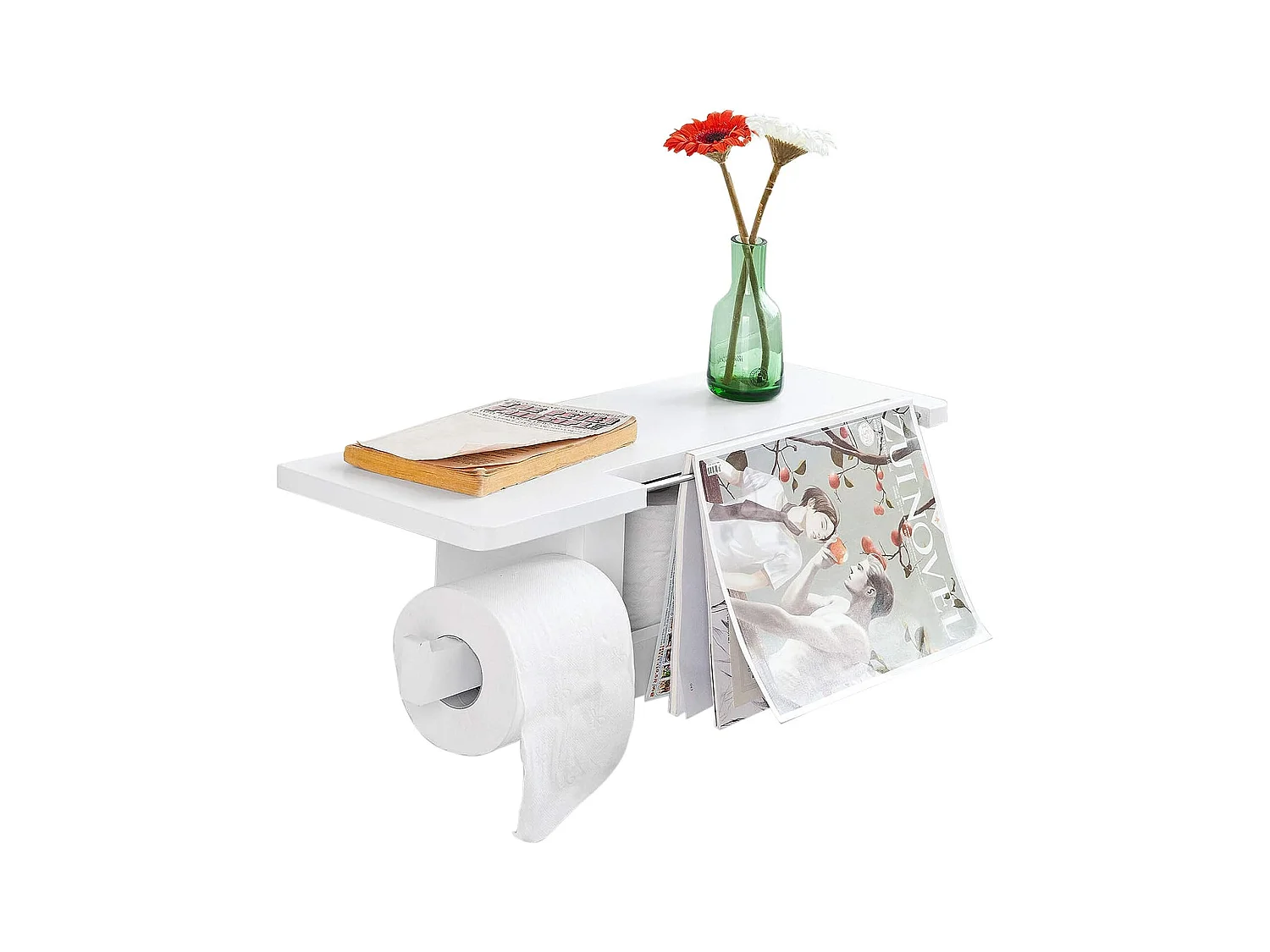 Dérouleur Papier Toilette Distributeur WC Porte Papier mural avec support pour déposer, FRG175-W