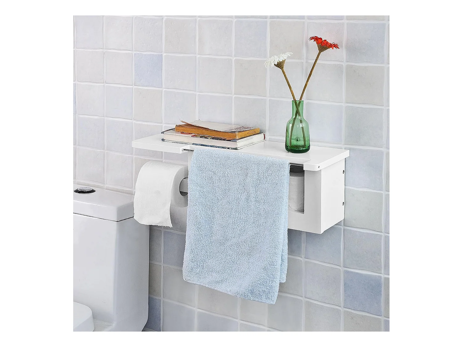 SoBuy FRG175-W Toiletrolhouder Toiletpapierhouder Toiletpapier Legplank voor tijdschriften
