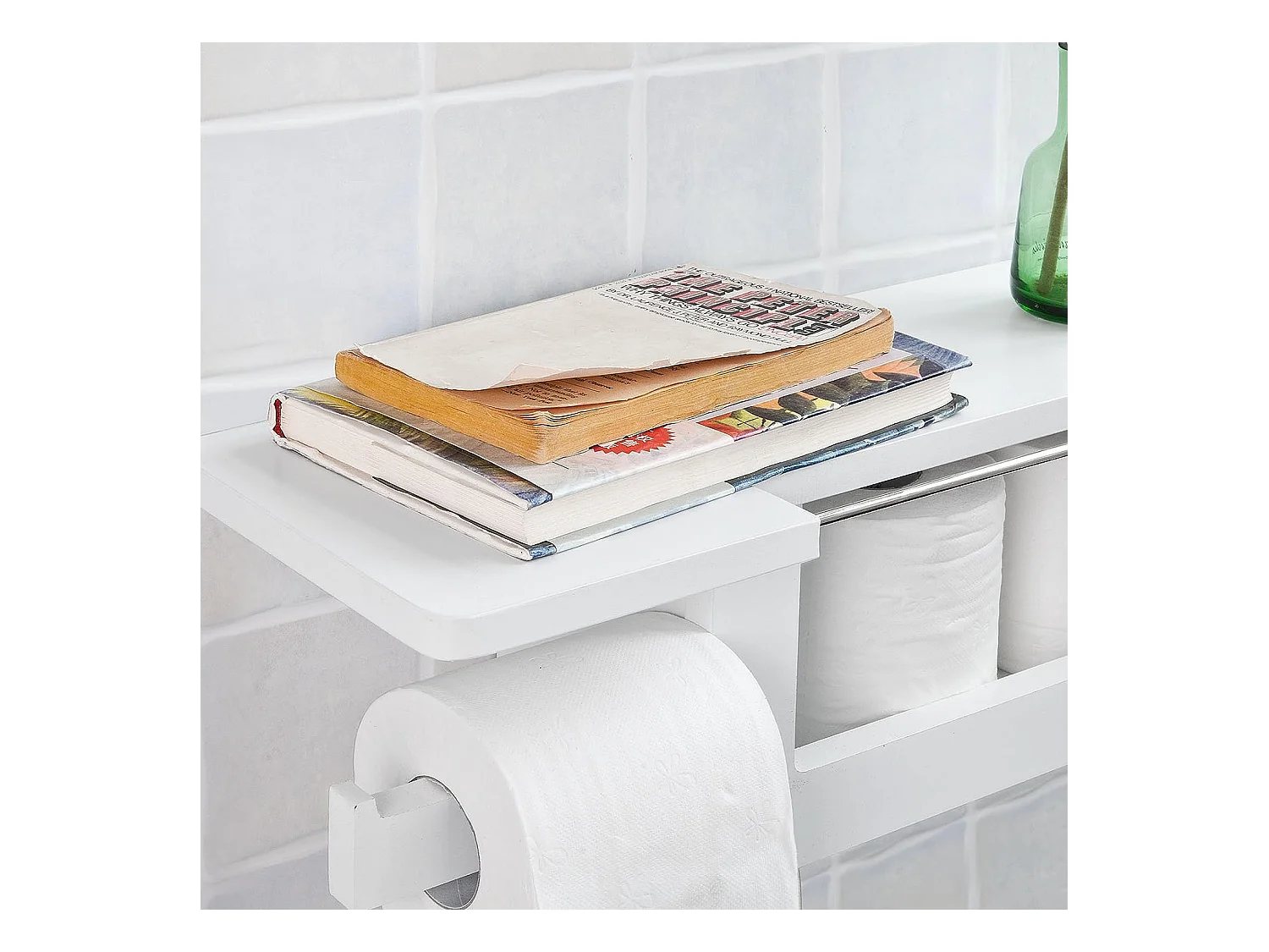 SoBuy FRG175-W Toiletrolhouder Toiletpapierhouder Toiletpapier Legplank voor tijdschriften