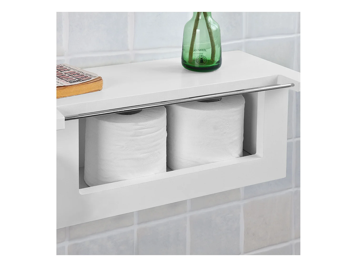 SoBuy FRG175-W Toiletrolhouder Toiletpapierhouder Toiletpapier Legplank voor tijdschriften