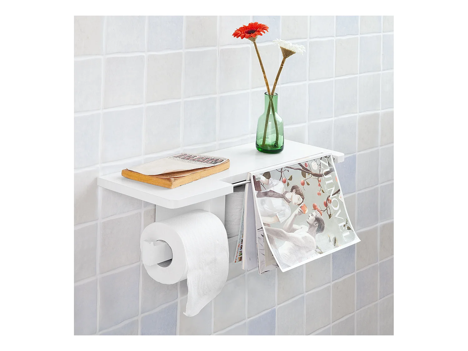 SoBuy FRG175-W Toiletrolhouder Toiletpapierhouder Toiletpapier Legplank voor tijdschriften