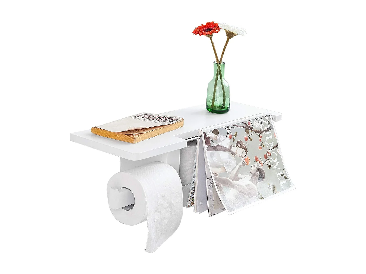 SoBuy FRG175-W Toiletrolhouder Toiletpapierhouder Toiletpapier Legplank voor tijdschriften