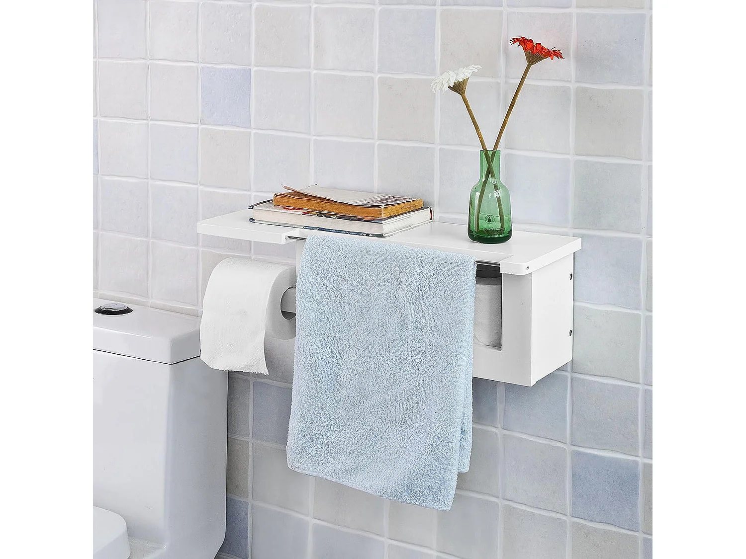 SoBuy FRG175-W Toiletrolhouder Toiletpapierhouder Toiletpapier Legplank voor tijdschriften