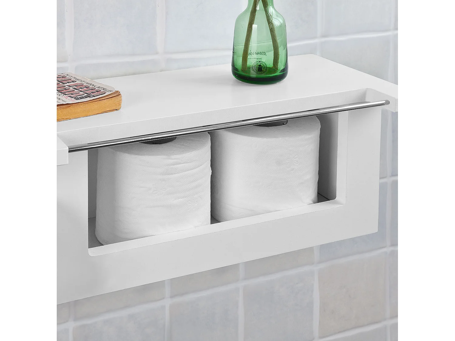 SoBuy FRG175-W Toiletrolhouder Toiletpapierhouder Toiletpapier Legplank voor tijdschriften