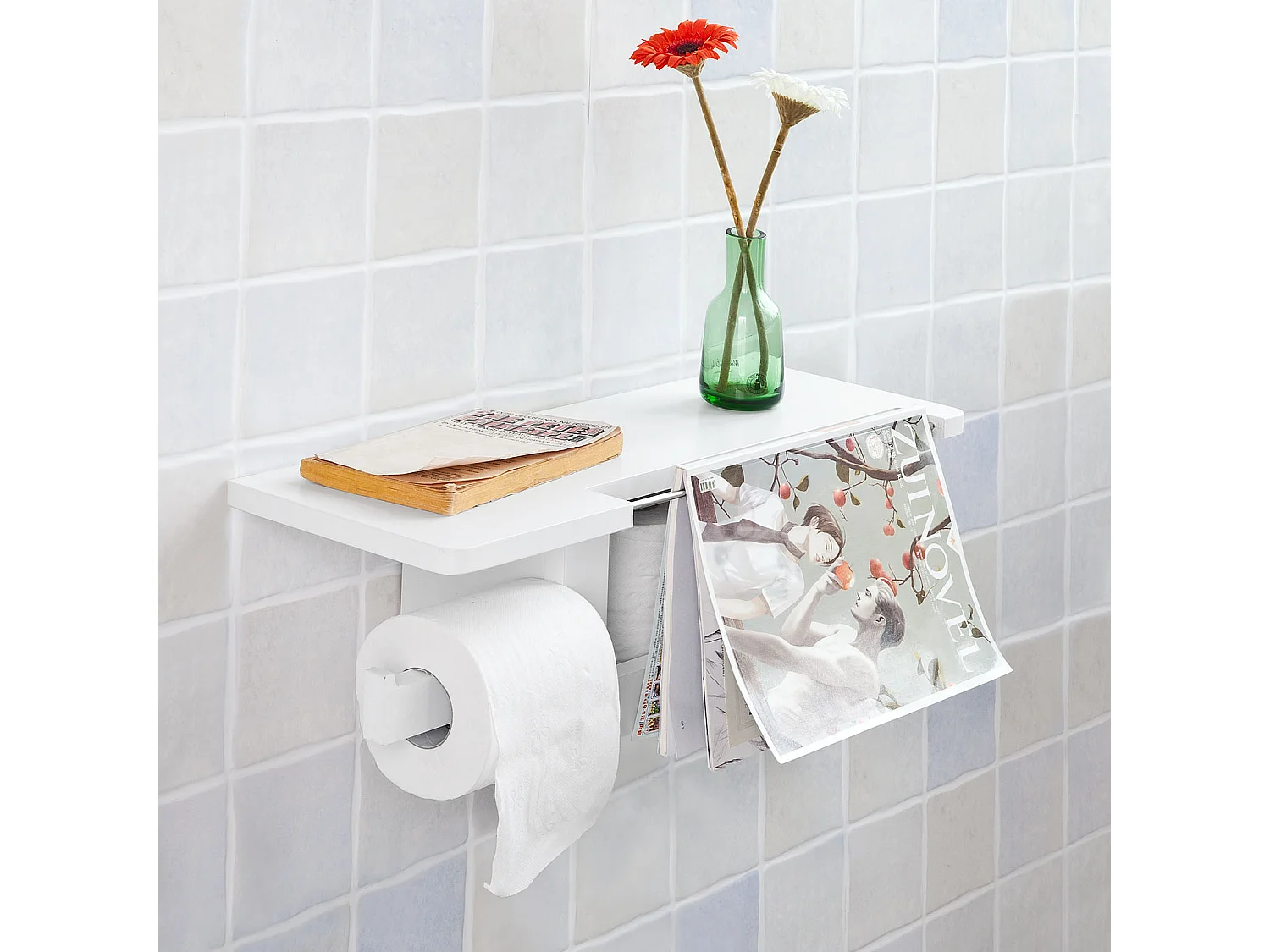 SoBuy FRG175-W Toiletrolhouder Toiletpapierhouder Toiletpapier Legplank voor tijdschriften