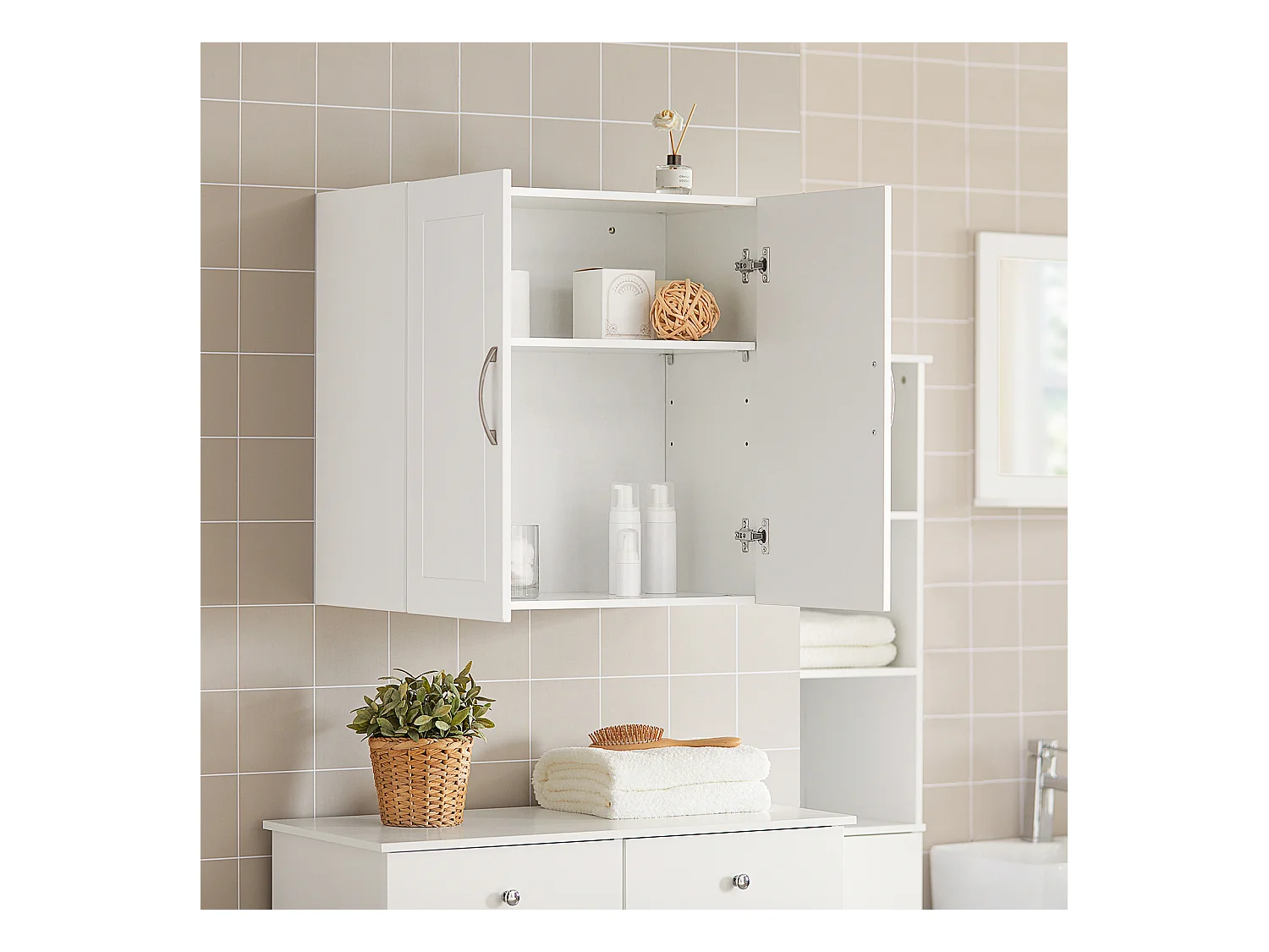 Salle de Bain Suspendue Placard Commode Murale – 2 Portes - Blanc, FRG231-W