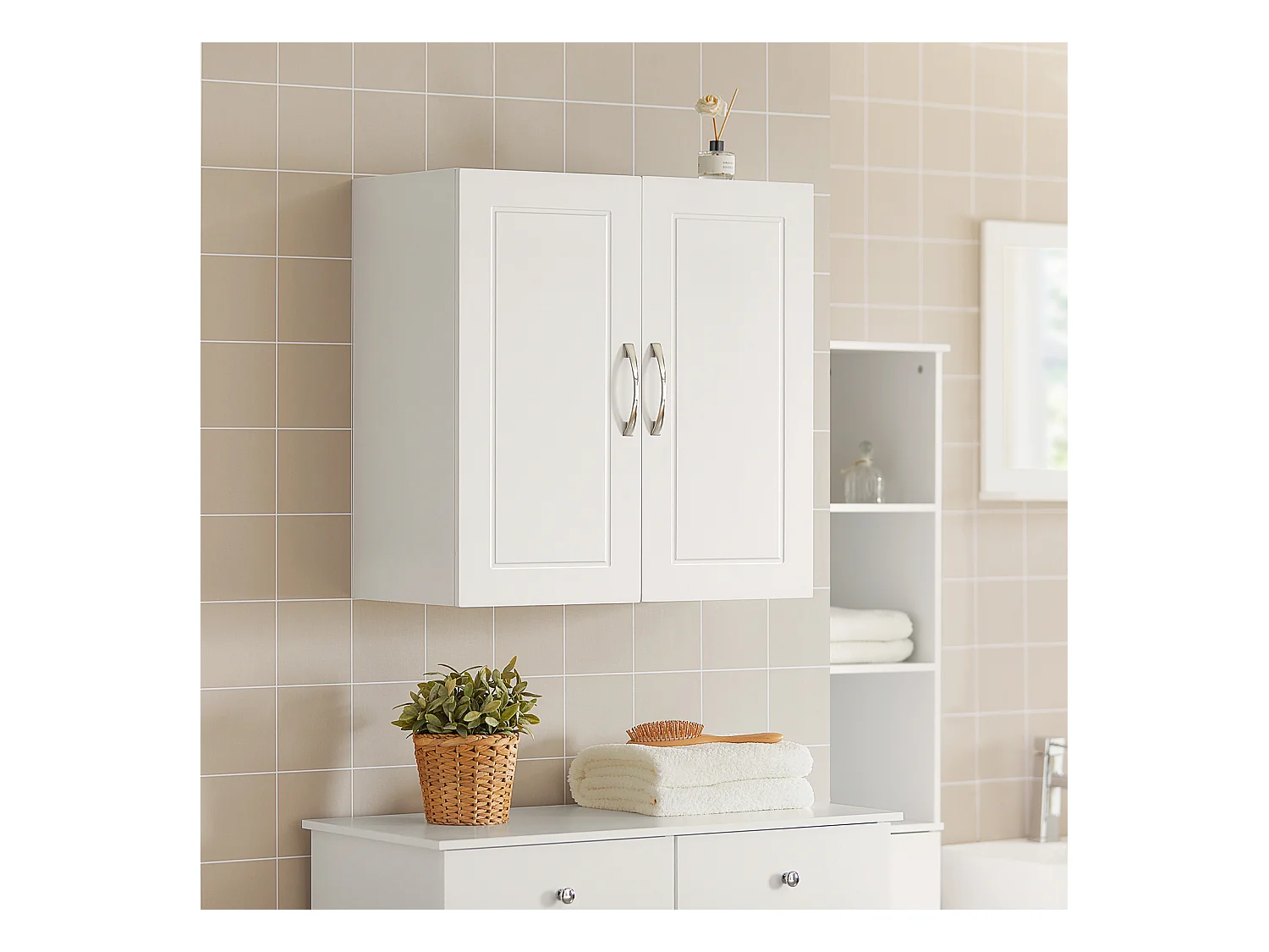 Salle de Bain Suspendue Placard Commode Murale – 2 Portes - Blanc, FRG231-W