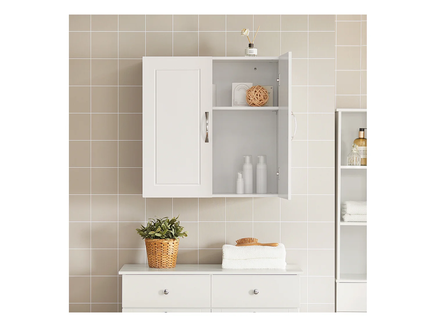 Salle de Bain Suspendue Placard Commode Murale – 2 Portes - Blanc, FRG231-W