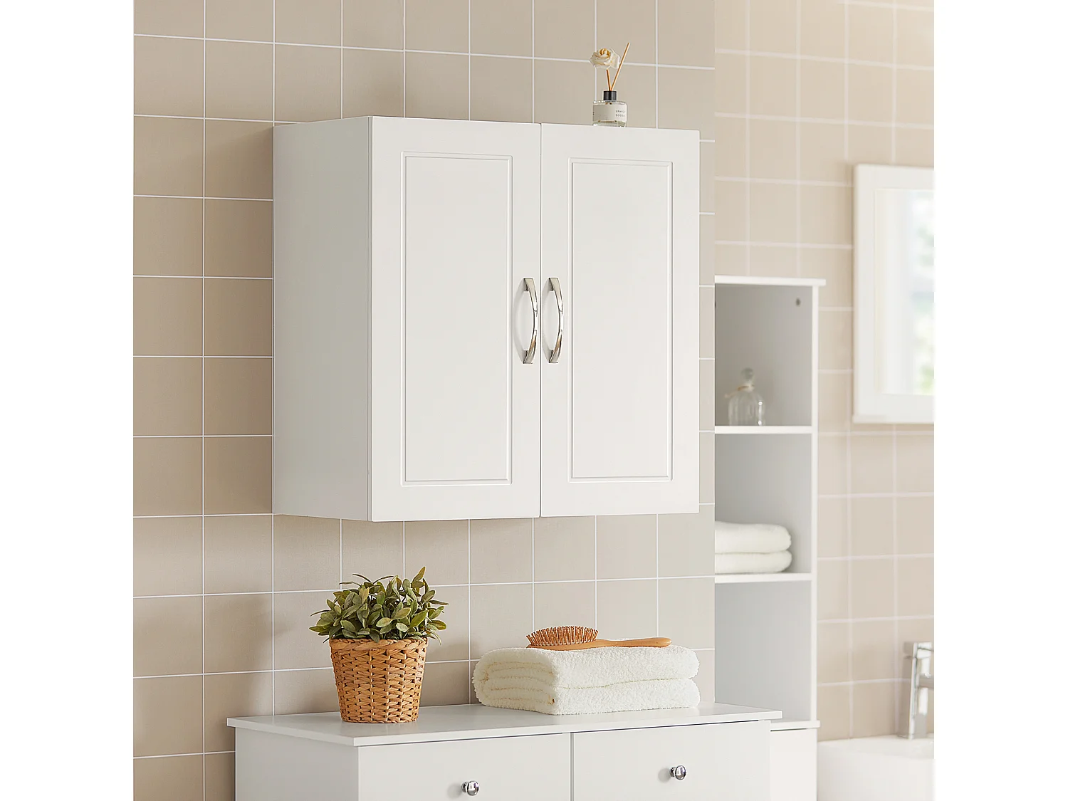 Salle de Bain Suspendue Placard Commode Murale – 2 Portes - Blanc, FRG231-W