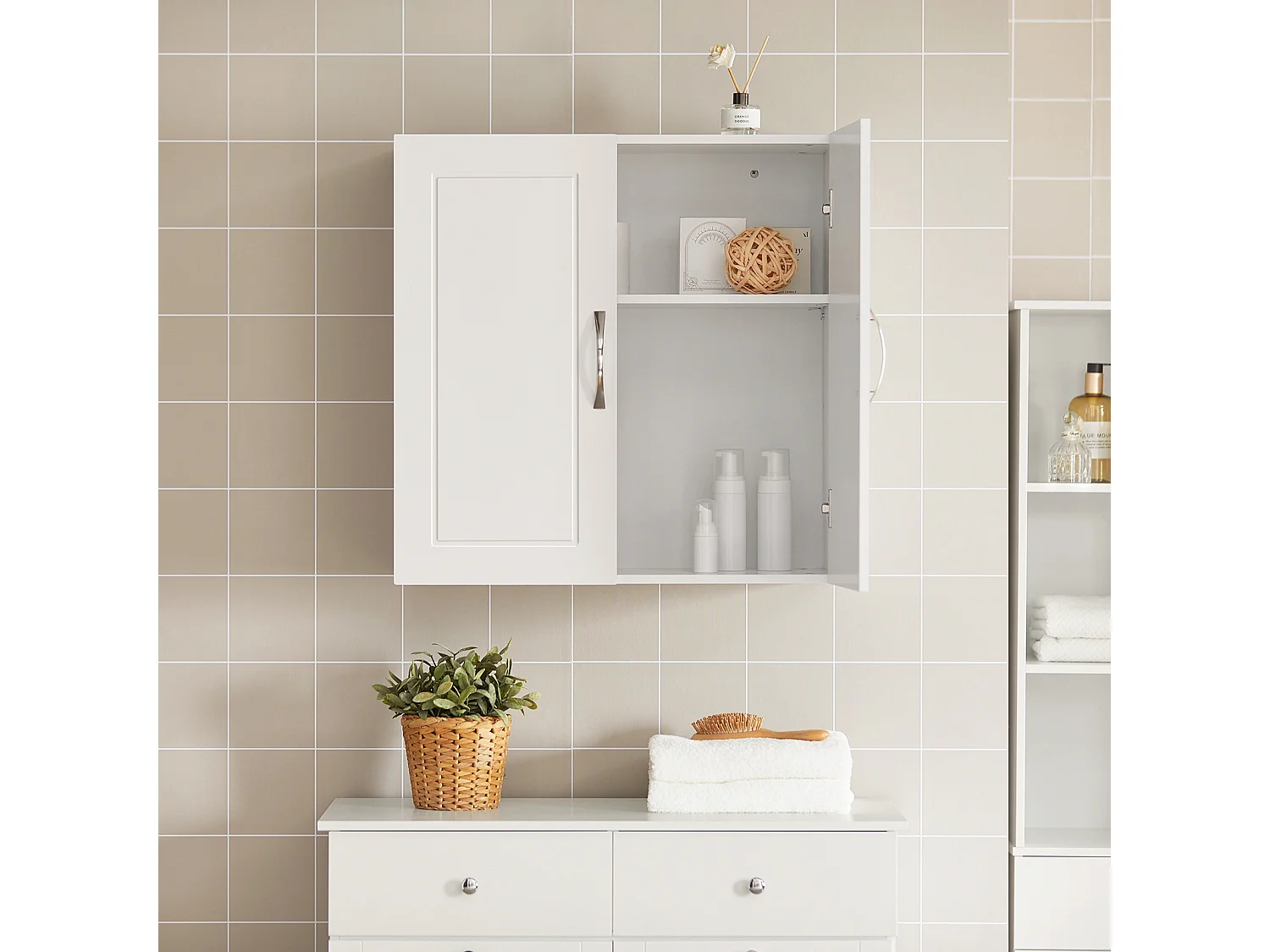 Salle de Bain Suspendue Placard Commode Murale – 2 Portes - Blanc, FRG231-W