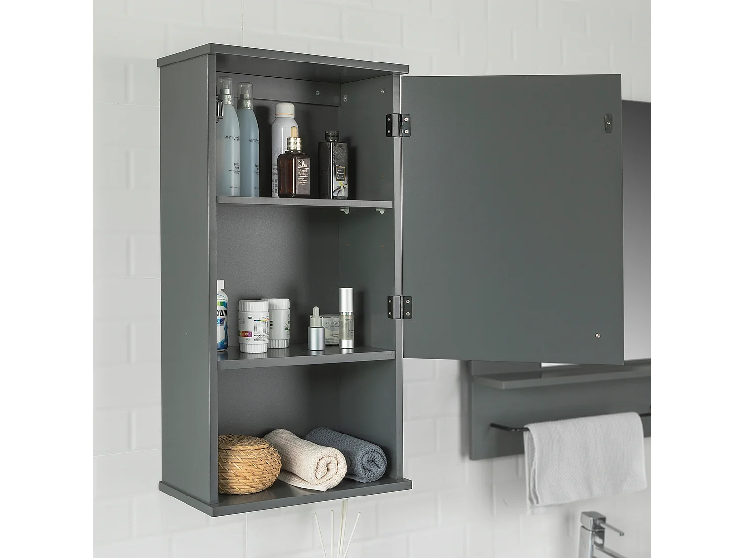 Meuble Haut Armoire Suspendue de Toilettes Placard Mural avec Porte et étagères,BZR25-DG