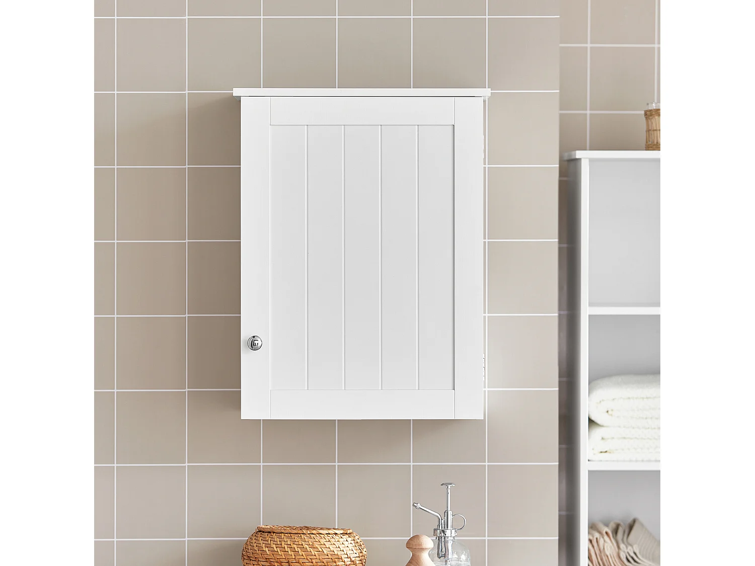 SoBuy BZR19-W Medicijnkastje Badkamer Landelijk Wit