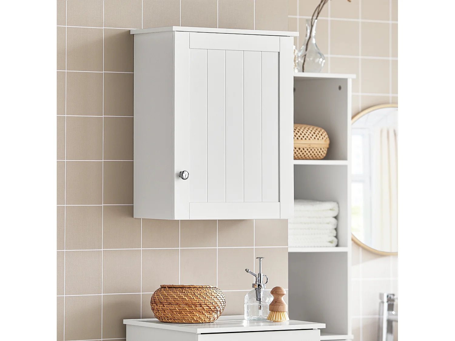 SoBuy BZR19-W Medicijnkastje Badkamer Landelijk Wit