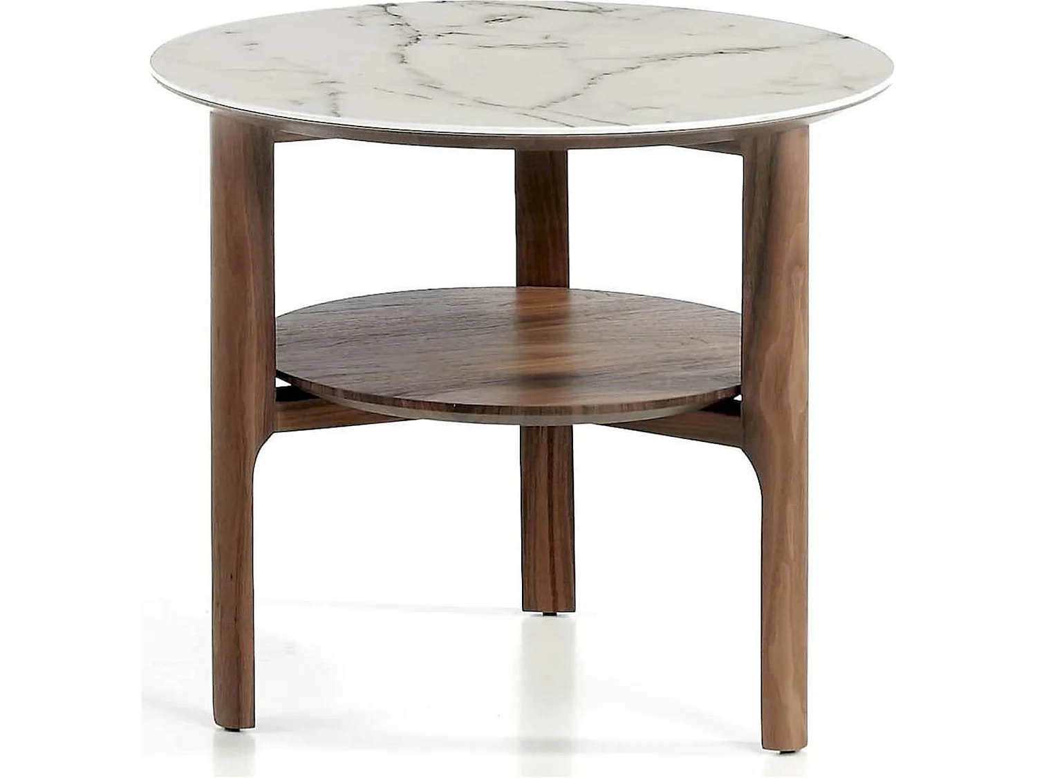 Table d'appoint plateau en verreavec effet marbre et bois