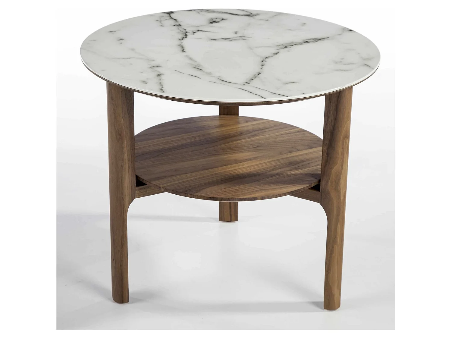 Table d'appoint plateau en verreavec effet marbre et bois