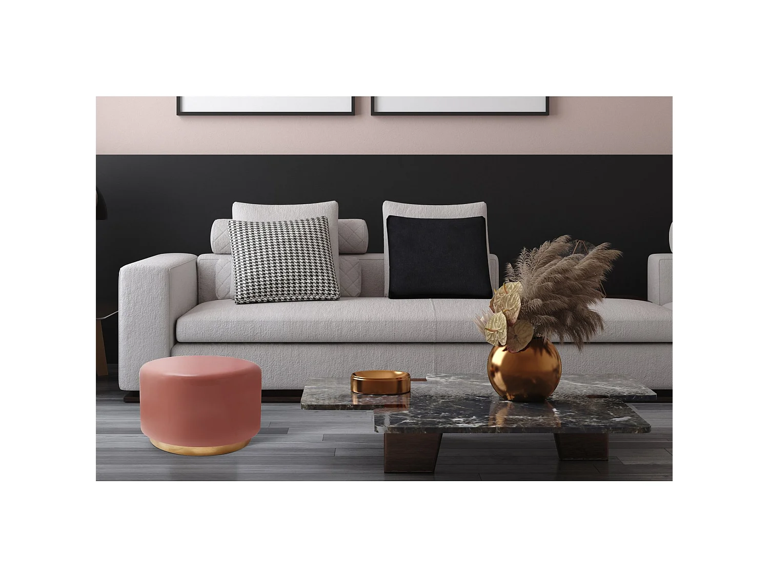 Table d'appoint design minimaliste rose et cuivre
