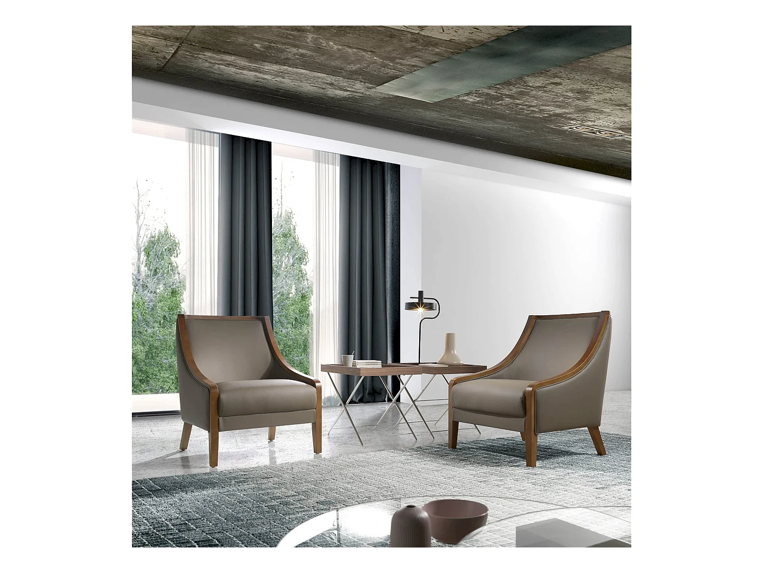 Table d'appoint plateau bois base acier inoxydable