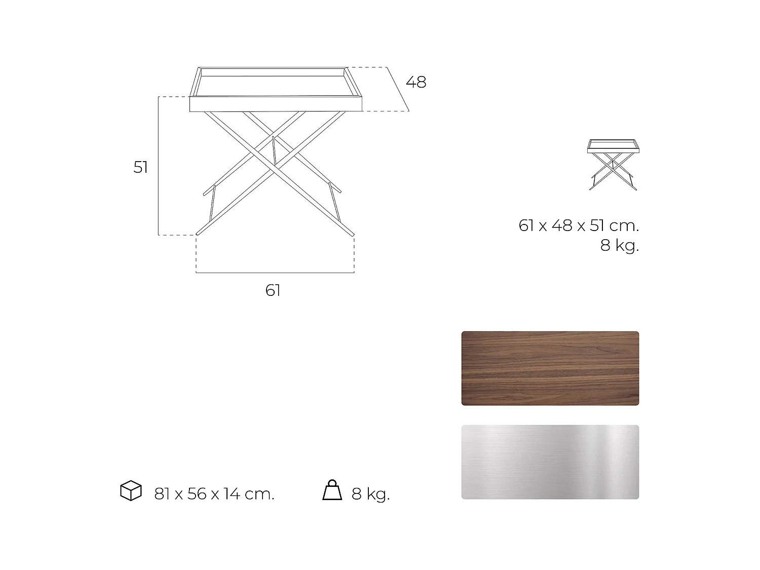 Table d'appoint plateau bois base acier inoxydable