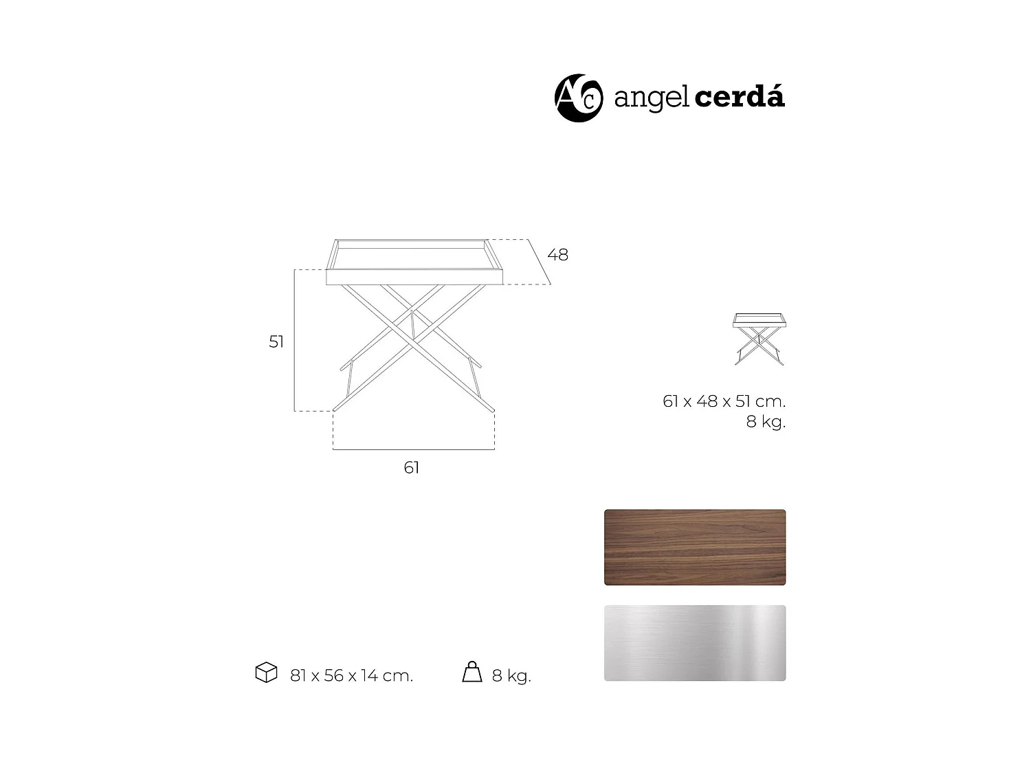 Table d'appoint plateau bois base acier inoxydable