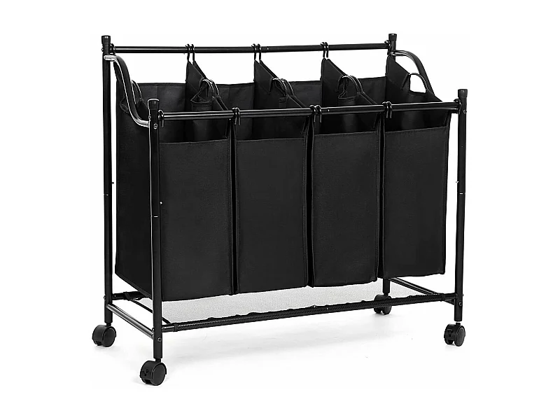 Wäschekorb mit 4 abnehmbaren schwarzen Taschen auf Rädern - L87,5 cm